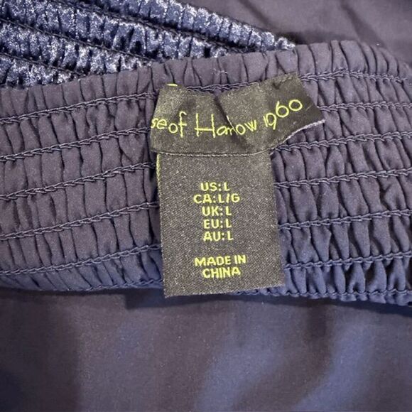 House of Harlow 1960 Blue Satin Crop Halter Ruched Back Adjustable Straps Large - Picture 2 of 8